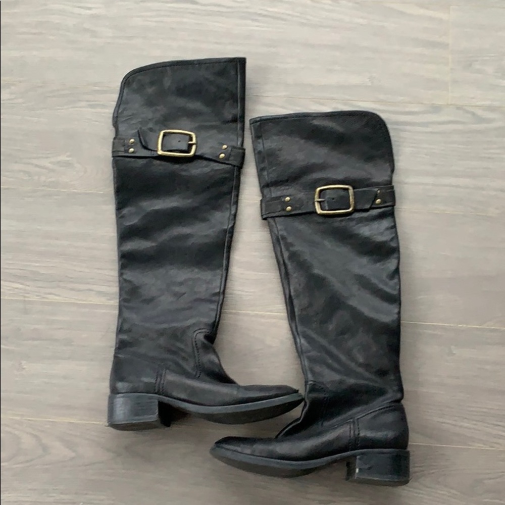 Over the knee black leather boots